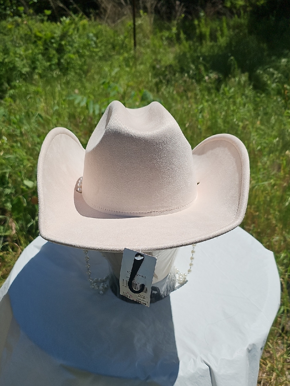 Cato Women's OS Light Pink Western Cowboy Hat with Faux Pearl Accents New - Picture 6 of 13
